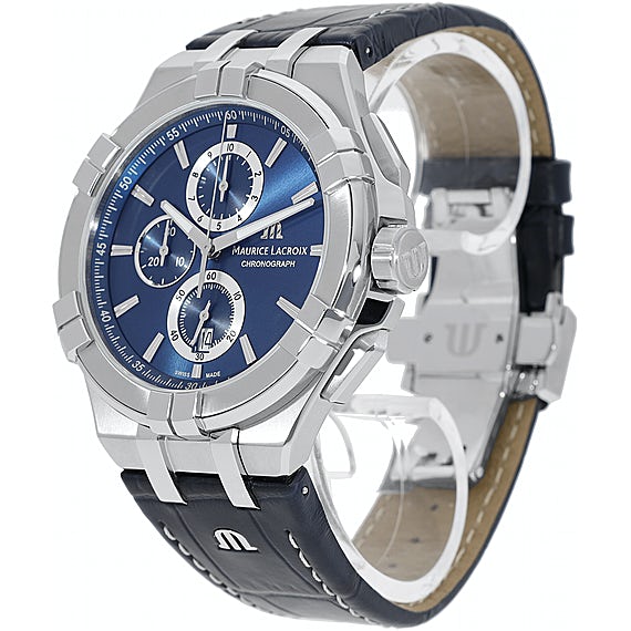 Maurice Lacroix Aikon Chronograph Blue Dial Blue Leather Strap Watch for Men - AI1018-SS001-430-1 Buy Now By Maurice Lacroix