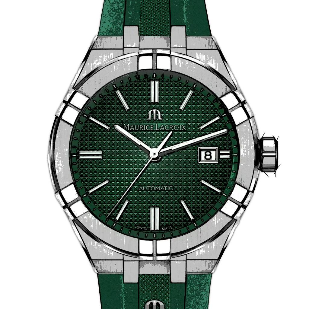 Maurice Lacroix Aikon Chronograph Green Dial Green Rubber Strap Watch for Men - AI1808-SS000-630-5 Buy Now By Maurice Lacroix