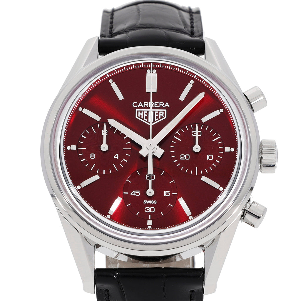 Tag Heuer Carrera Automatic Chronograph Red Dial Black Leather Strap Watch for Men - CBK221G.FC6479 Buy Now By Tag Heuer