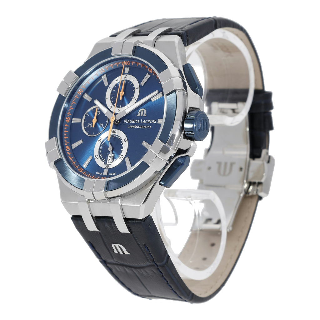 Maurice Lacroix Aikon Chronograph Blue Dial Blue Leather Strap Watch For Men - AI1018-SS001-432-4 Buy Now By Maurice Lacroix
