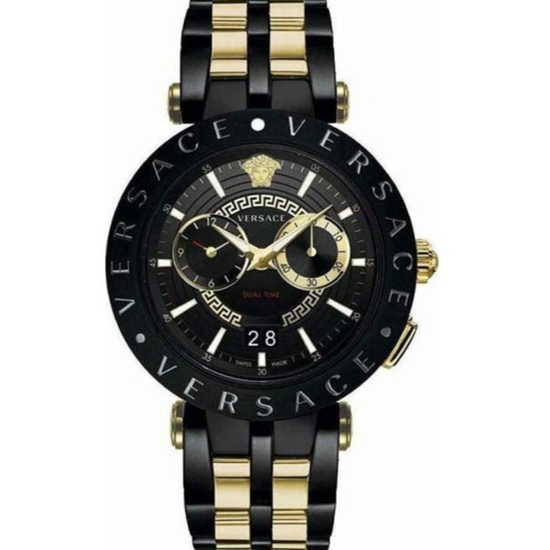 Versace V-Race Analog Quartz Black Dial Two Tone Steel Strap Watch For Men - VEBV00619 Buy Now By Versace