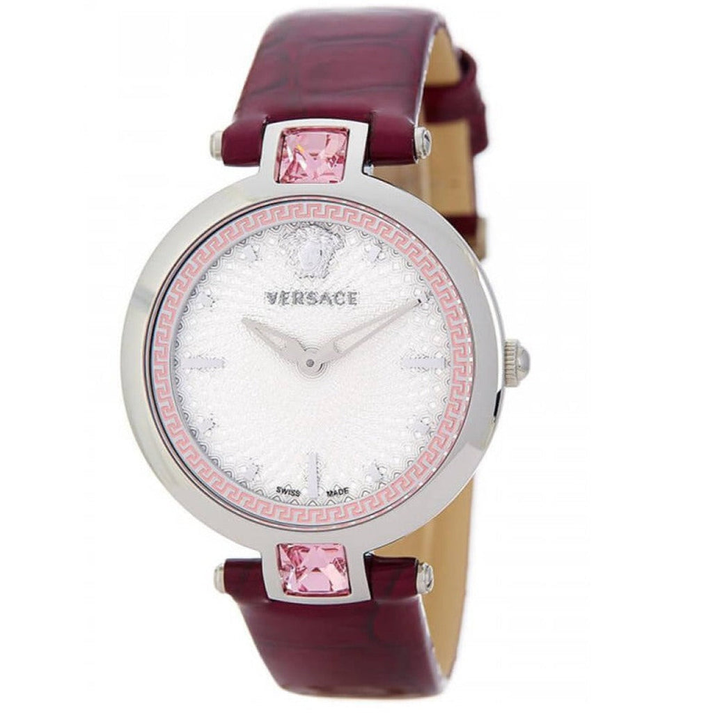 Versace Olympo Crystal Gleam White Dial Purple Leather Strap Watch for Women - VAN010016 Buy Now By Versace