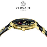 Versace V-Circle Manifesto Edition Black Dial Black Leather Strap Watch for Men - VBQ050017 Buy Now By Versace