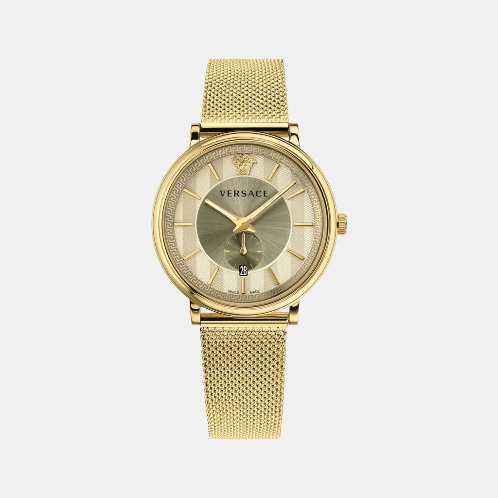 Versace V Circle Quartz Gold Dial Gold Mesh Bracelet Watch For Men - VBQ070017 Buy Now By Versace