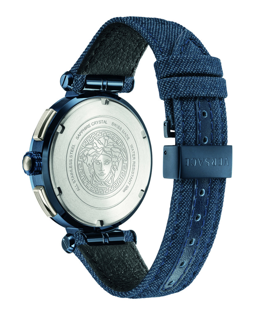 Versace Aion Chronograph Blue Dial Blue Leather Strap Watch for Men - VBR070017 Buy Now By Versace