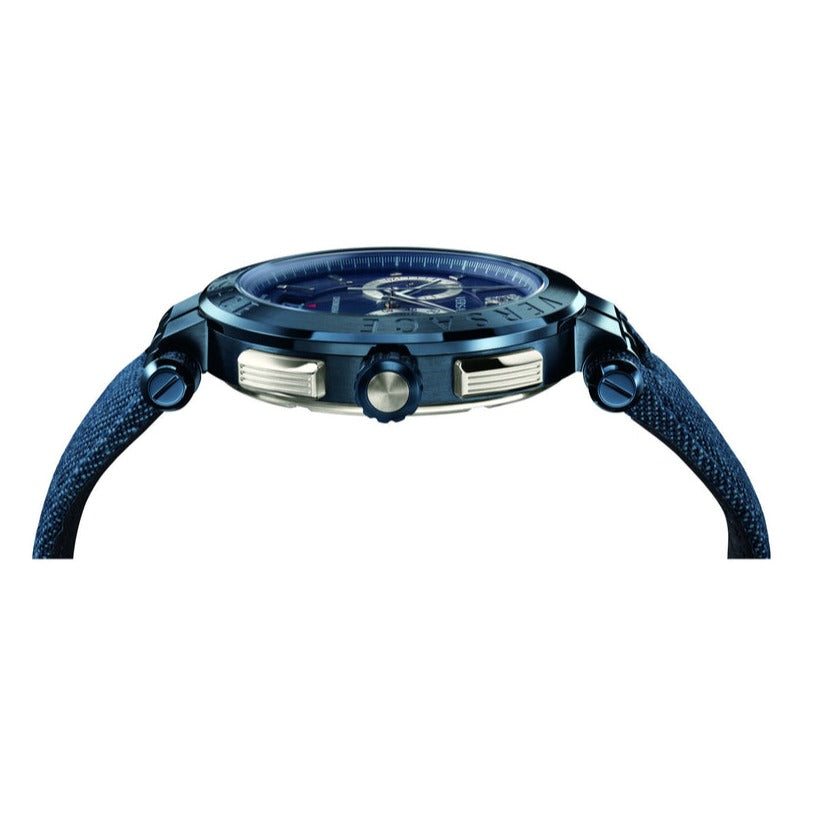 Versace Aion Chronograph Blue Dial Blue Leather Strap Watch for Men - VBR070017 Buy Now By Versace