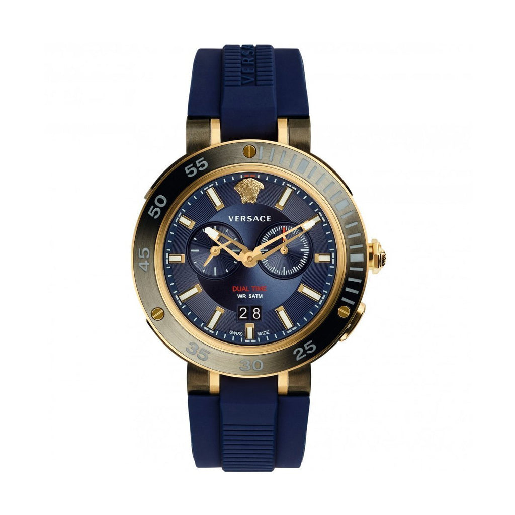 Versace V Extreme Chronograph Blue & Gold Tone Dial Blue Rubber Strap Watch for Men - VCN010017 Buy Now By Versace