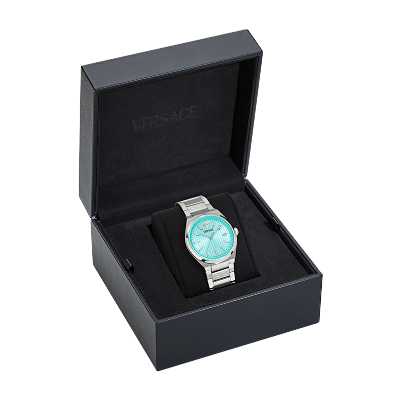 Versace V-Auria Quartz Turquoise Dial Silver Steel Strap Watch for Women - VE0F00225 Buy Now By Versace