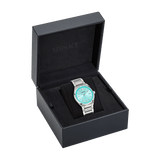 Versace V-Auria Quartz Turquoise Dial Silver Steel Strap Watch for Women - VE0F00225 Buy Now By Versace