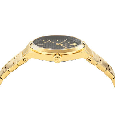 Versace V-Auria Quartz Black Dial Gold Steel Strap Watch for Men - VE0F00525 Buy Now By Versace