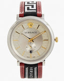 Versace V Circle Silver Dial Two Tone Leather Strap Watch for Men - VEBQ01319 Buy Now By Versace