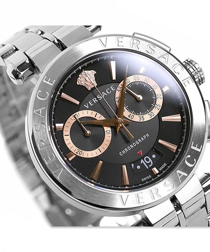 Versace Aion Chronograph Black Dial Silver Steel Strap Watch For Men - VE1D01019 Buy Now By Versace
