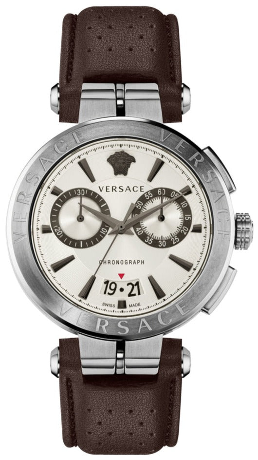 Versace Aion Chronograph White Dial Brown Leather Strap Watch for Men - VBR010017 Buy Now By Versace