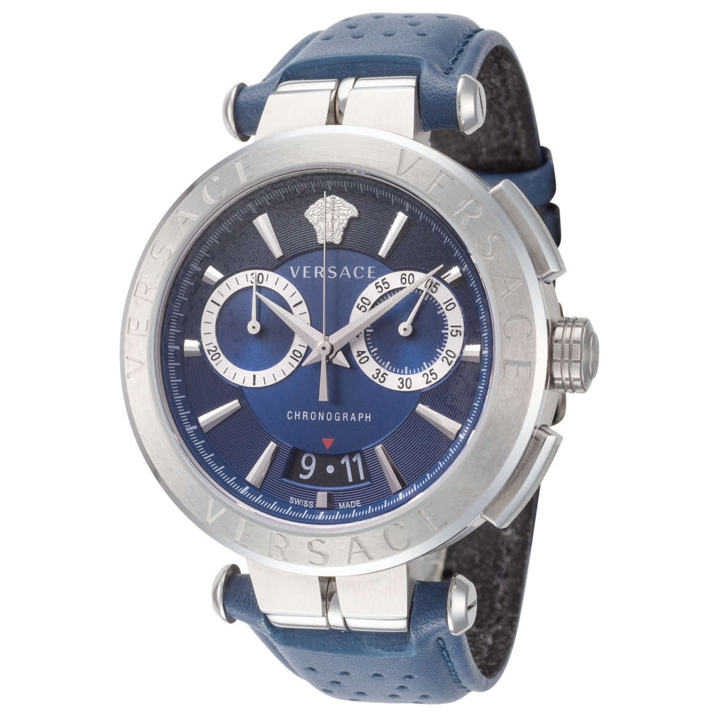 Versace Aion Chronograph Blue Dial Blue Leather Strap Watch for Men - VE1D01220 Buy Now By Versace