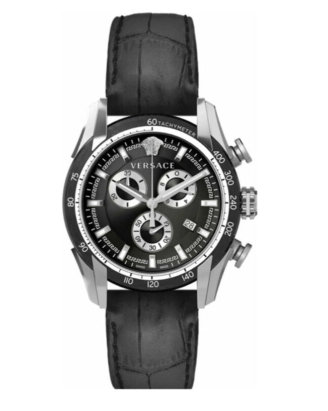 Versace V Ray Chronograph Quartz Black Dial Black Leather Strap Watch For Men - VE2I00121 Buy Now By Versace