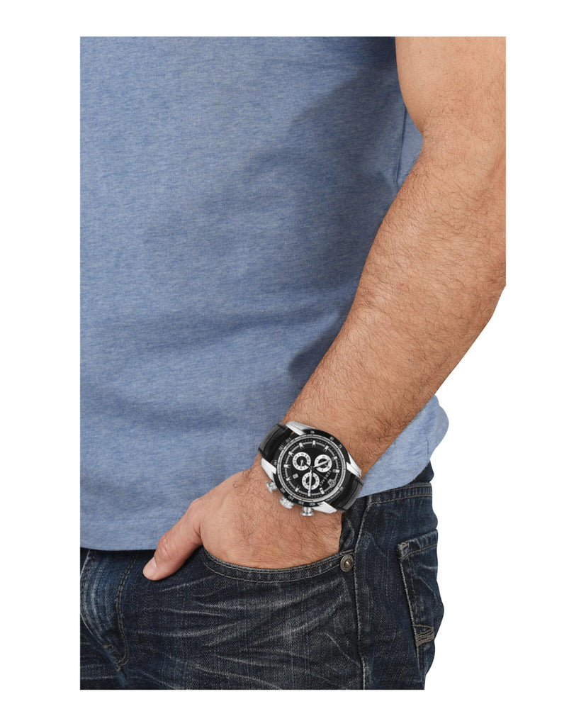 Versace V Ray Chronograph Quartz Black Dial Black Leather Strap Watch For Men - VE2I00121 Buy Now By Versace