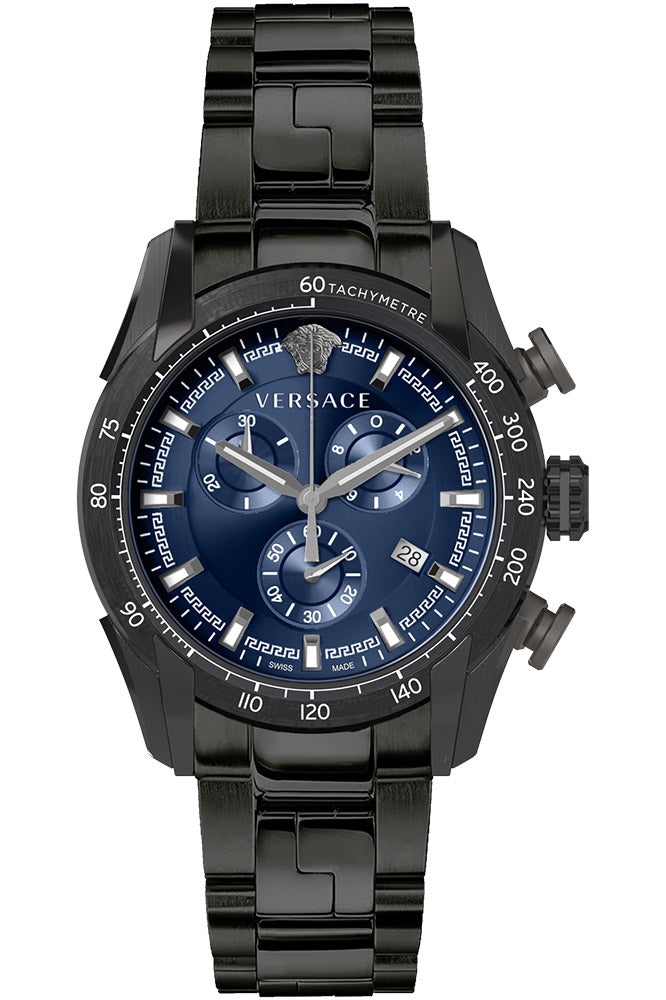 Versace V-Ray Chronograph Quartz Blue Dial Black Steel Strap Watch For Men - VE2I00521 Buy Now By Versace