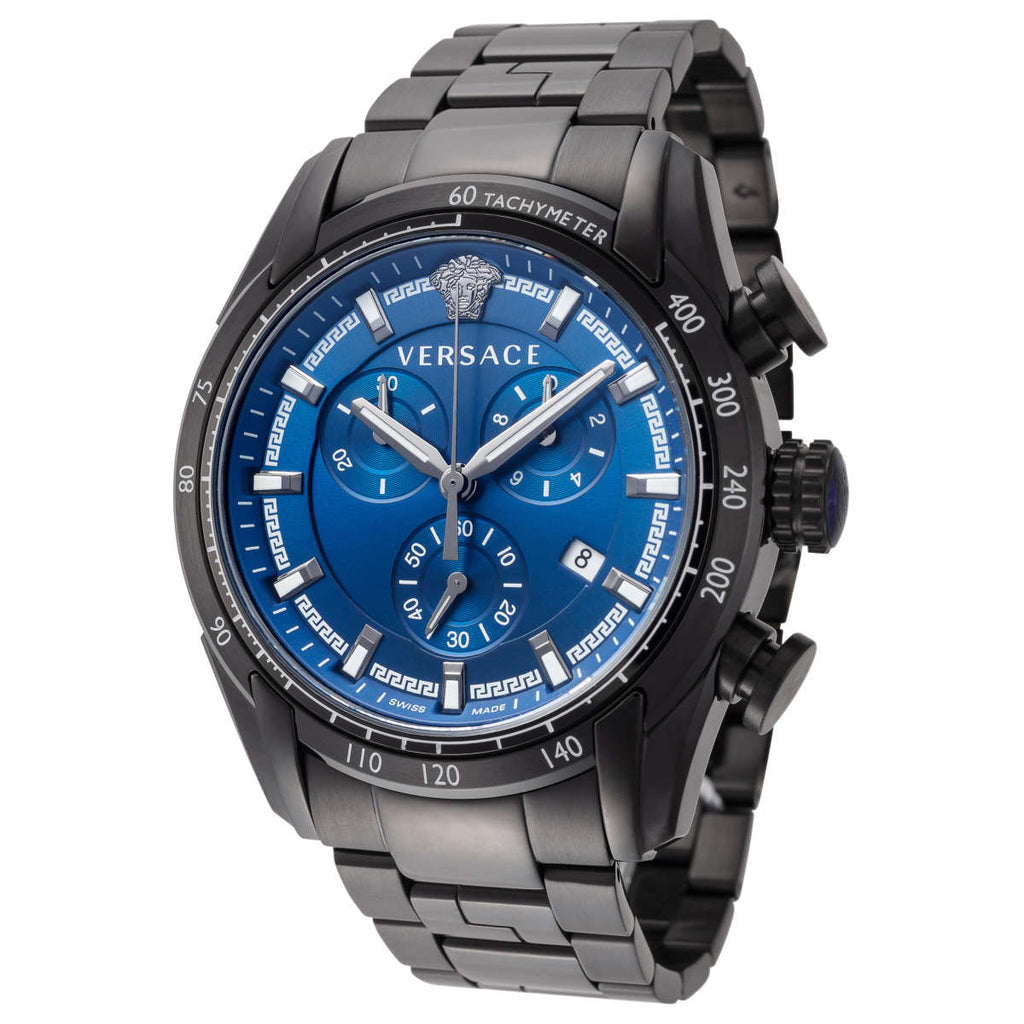 Versace V-Ray Chronograph Quartz Blue Dial Black Steel Strap Watch For Men - VE2I00521 Buy Now By Versace