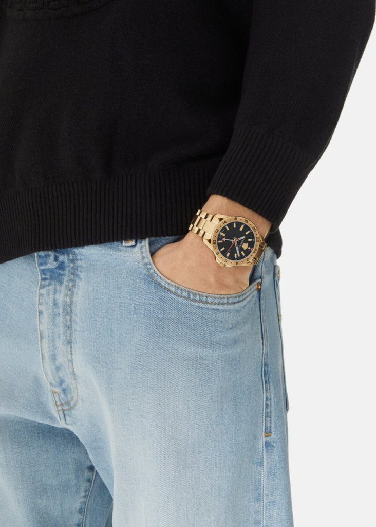 Versace Hellenyium GMT Blue Dial Two Tone Steel Strap Watch for Men - V11060017 Buy Now By Versace