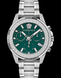 Versace Greca Action Chronograph Quartz Green Dial Silver Steel Strap Watch for Men - VE3J00422 Buy Now By Versace