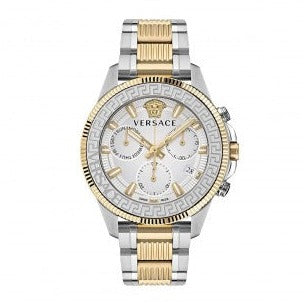 Versace Greca Action Chronograph Quartz Silver Dial Two Tone Steel Strap Watch for Men - VE3J00522 Buy Now By Versace