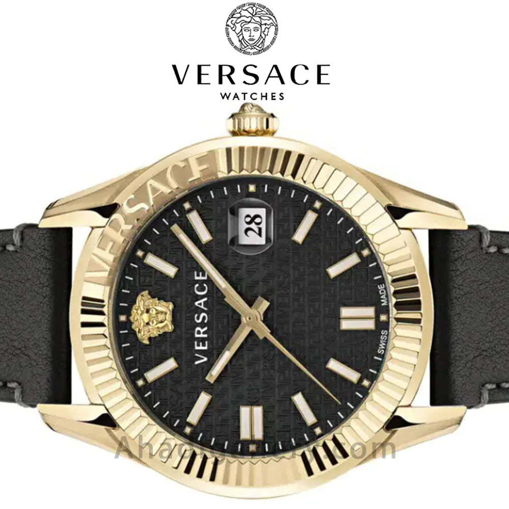 Versace Greca Time Quartz Black Dial Brown Leather Strap Watch For Men - VE3K00222 Buy Now By Versace
