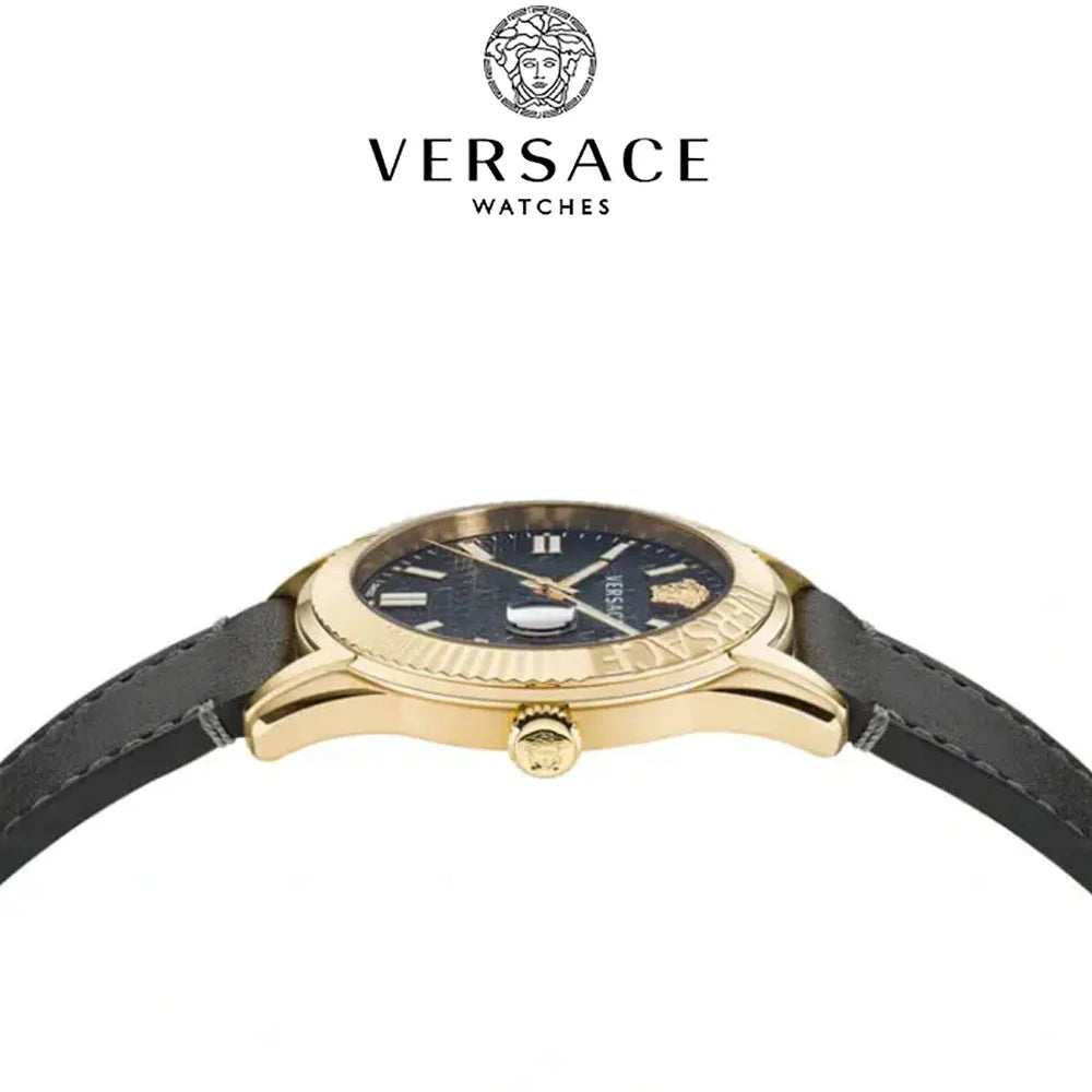 Versace Greca Time Quartz Black Dial Brown Leather Strap Watch For Men - VE3K00222 Buy Now By Versace