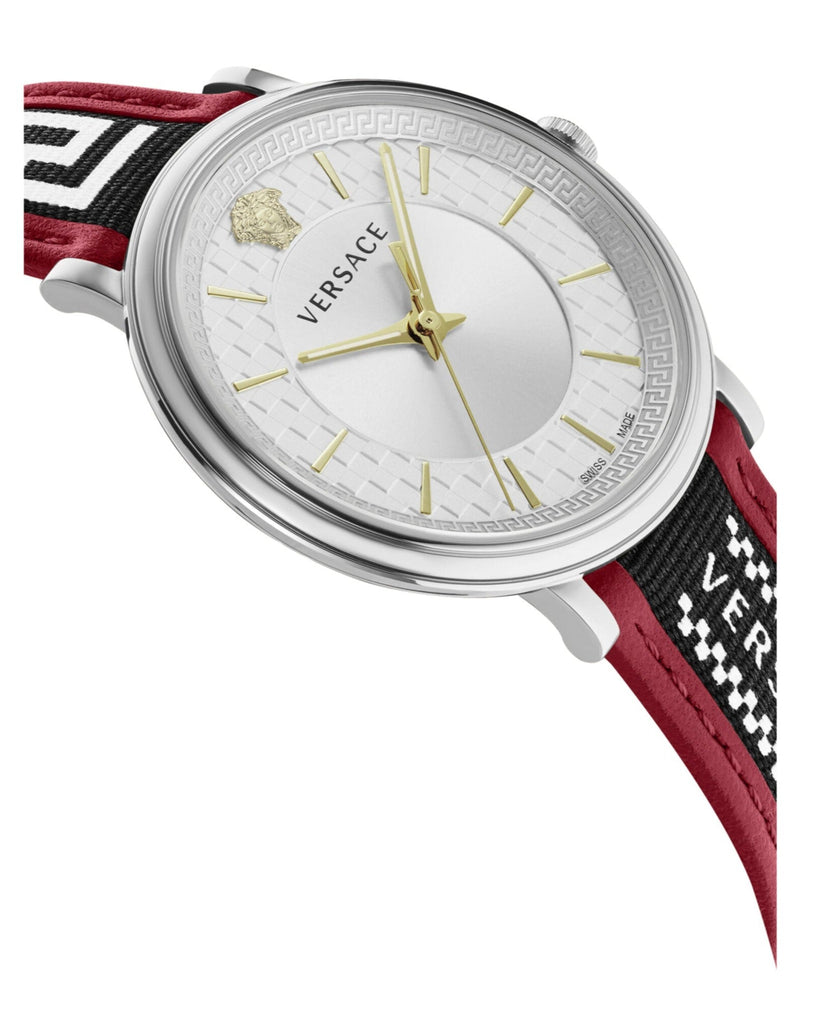 Versace V Circle Silver Dial Two Tone Leather Strap Watch for Men - VEBQ01319 Buy Now By Versace