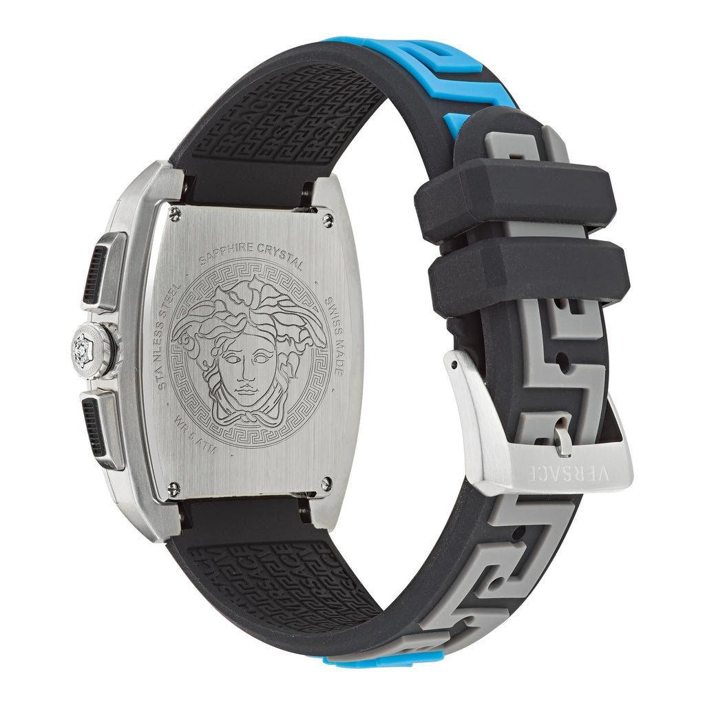 Versace Dominus Chronograph Silver Dial Black Rubber Strap Watch For Men - VE6H00123 Buy Now By Versace
