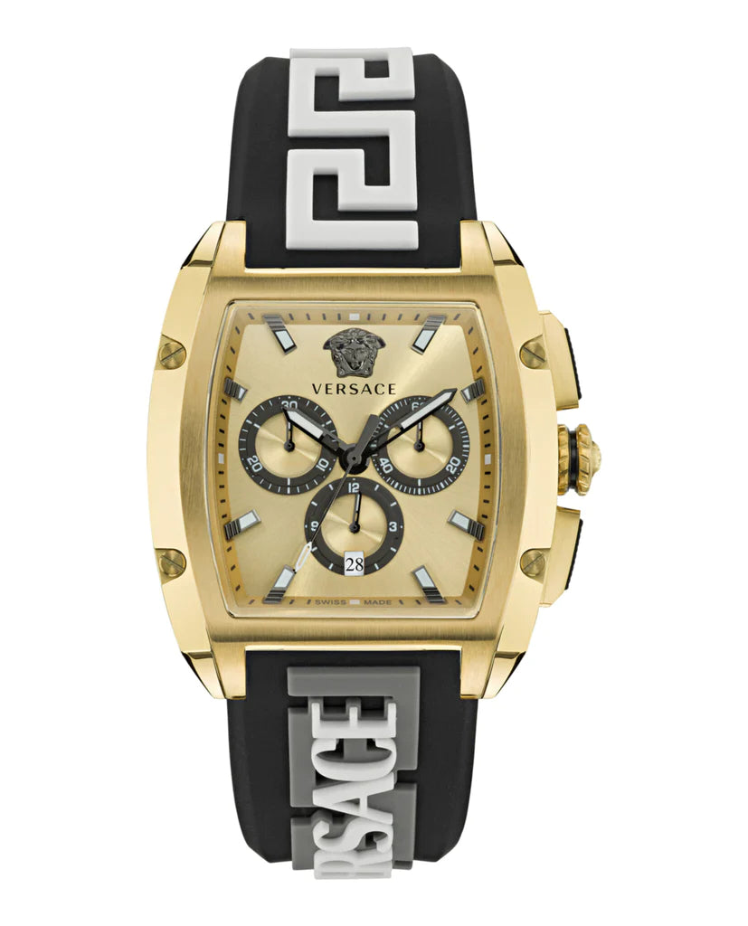 Versace Dominus Chronograph Gold Dial Black Silicone Strap Watch For Men - VE6H00223 Buy Now By Versace