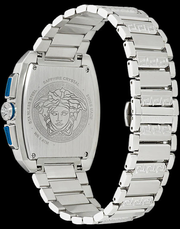 Versace Dominus Chronograph Blue Dial Silver Steel Strap Watch For Men - VE6H00423 Buy Now By Versace