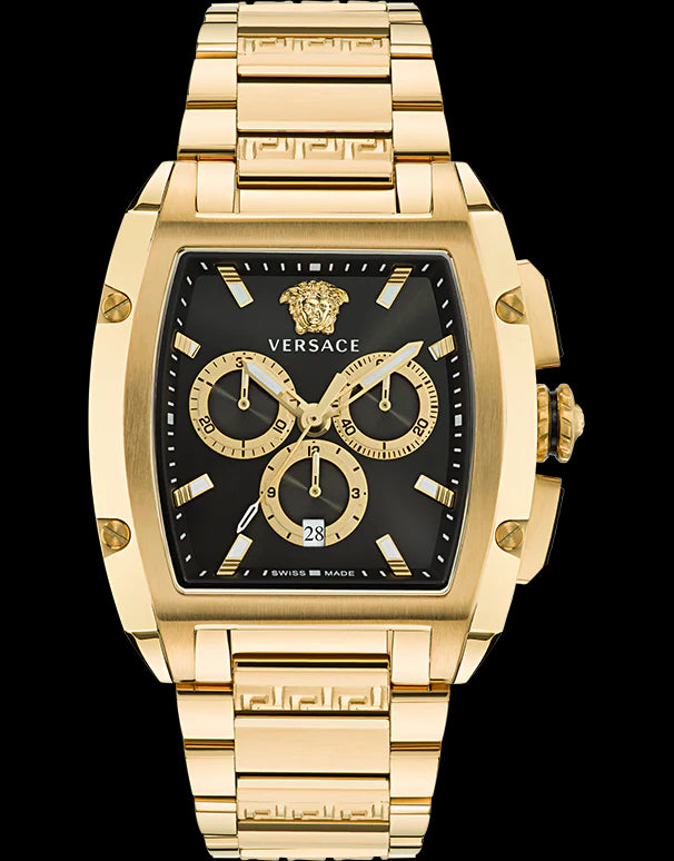 Versace Dominus Chronograph Black Dial Gold Steel Strap Watch For Men - VE6H00523 Buy Now By Versace