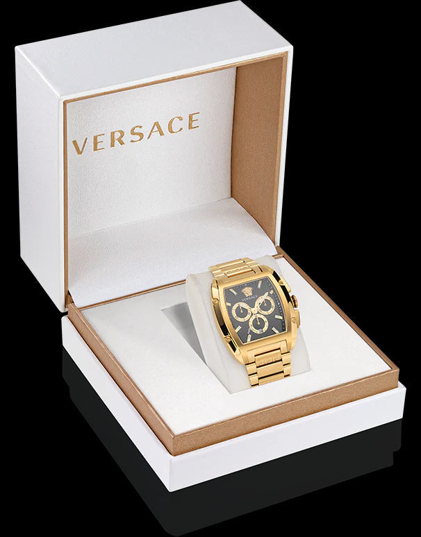 Versace Dominus Chronograph Black Dial Gold Steel Strap Watch For Men - VE6H00523 Buy Now By Versace