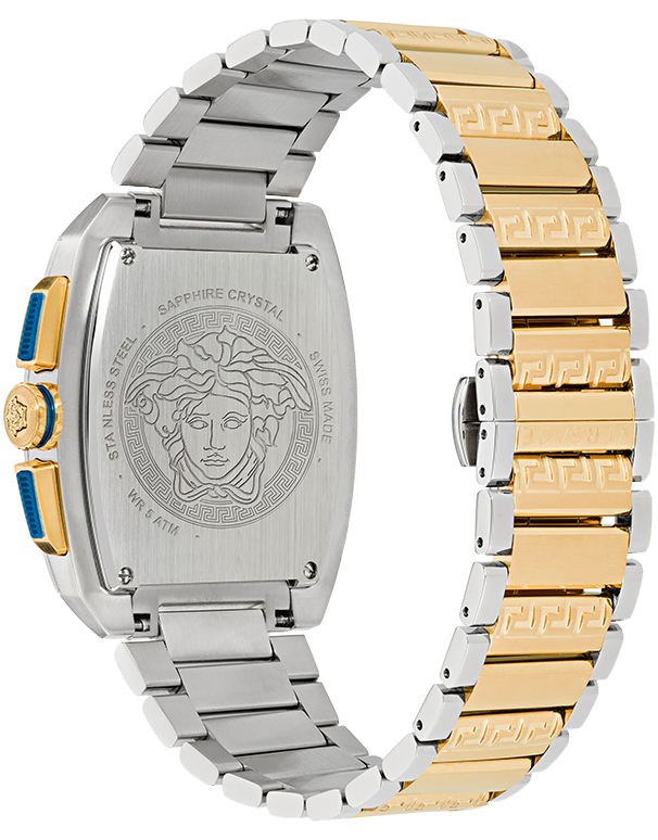 Versace Dominus Chronograph Blue Dial Two Tone Steel Strap Watch For Men - VE6H00723 Buy Now By Versace