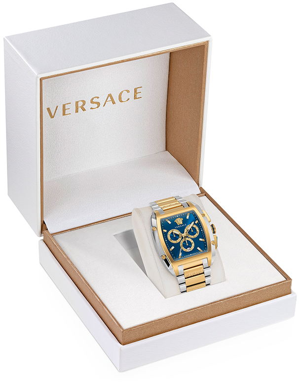 Versace Dominus Chronograph Blue Dial Two Tone Steel Strap Watch For Men - VE6H00723 Buy Now By Versace