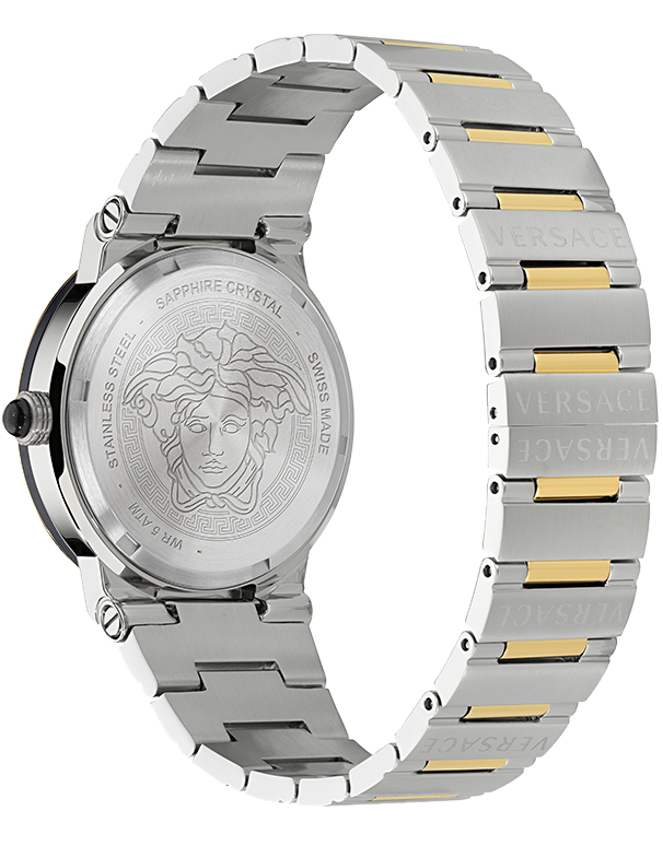 Versace Greca Logo Moonphase Black Dial Two Tone Steel Strap Watch for Men - VE7G00223 Buy Now By Versace