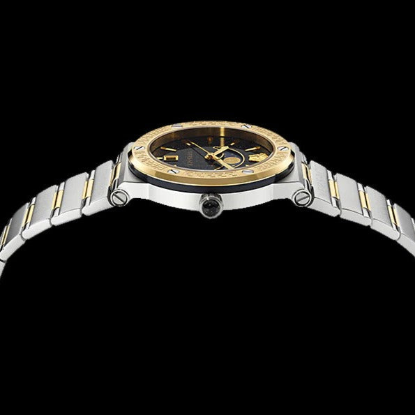 Versace Greca Logo Moonphase Black Dial Two Tone Steel Strap Watch for Men - VE7G00223 Buy Now By Versace