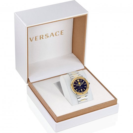 Versace Greca Logo Moonphase Black Dial Two Tone Steel Strap Watch for Men - VE7G00223 Buy Now By Versace