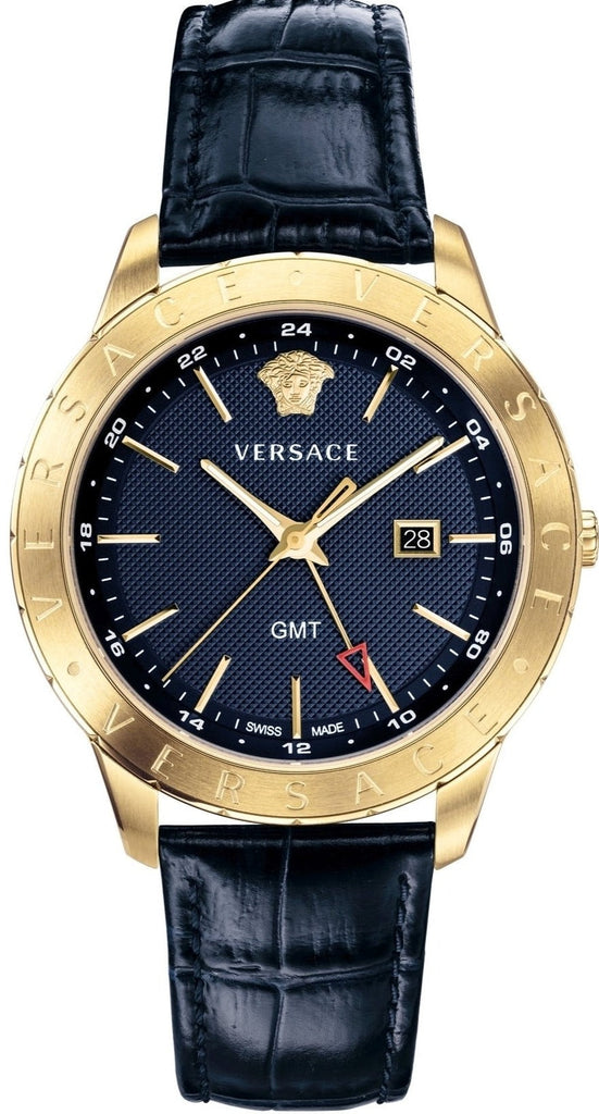 Versace Univers Navy Blue Dial Navy Blue Leather Strap Watch for Men - VEBK00318 Buy Now By Versace