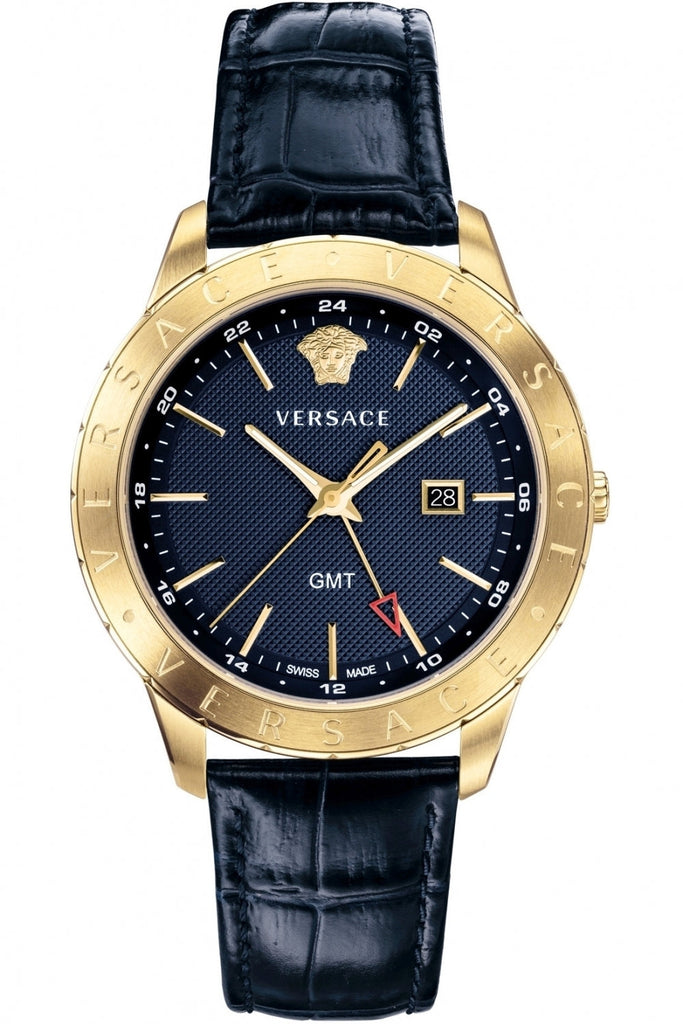 Versace Univers Navy Blue Dial Navy Blue Leather Strap Watch for Men - VEBK00318 Buy Now By Versace