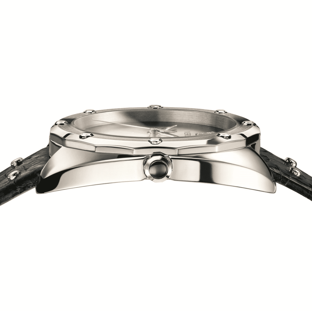 Versace Shadov Quartz Silver Dial Black Snake Leather Strap Watch for Women - VEBM00118 Buy Now By Versace