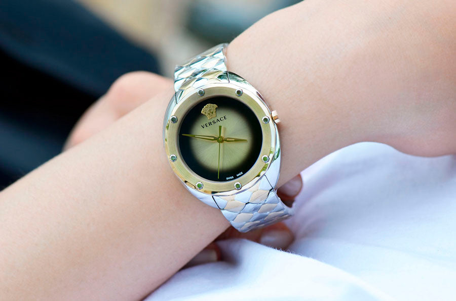 Versace Shadov Quartz Gold Dial Two Tone Steel Strap Watch for Women - VEBM00518 Buy Now By Versace