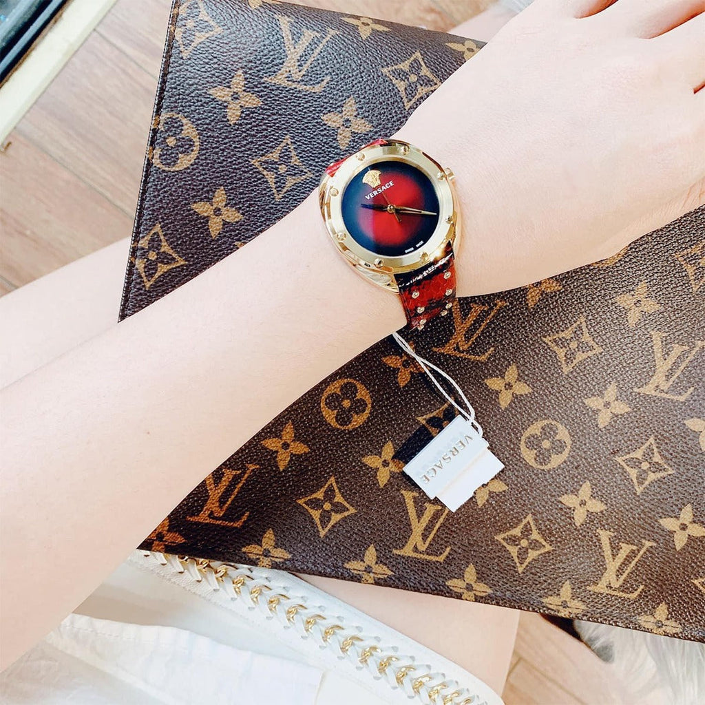 Versace Shadov Quartz Red Dial Red Leather Strap Watch for Women - VEBM00918 Buy Now By Versace