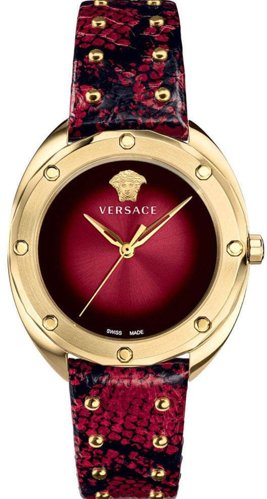 Versace Shadov Quartz Red Dial Red Leather Strap Watch for Women - VEBM00918 Buy Now By Versace