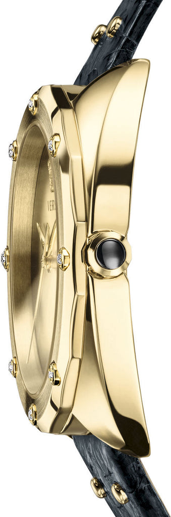Versace Shadov Gold Dial Green Leather Strap Watch For Women - VEBM01018 Buy Now By Versace
