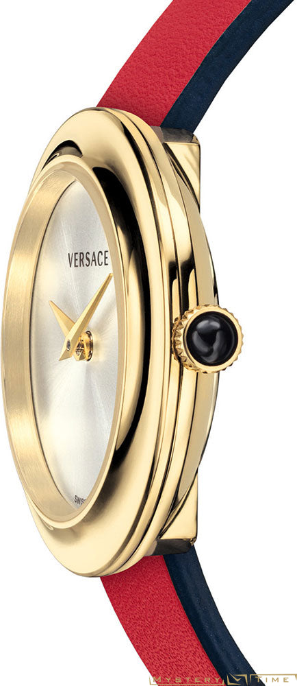 Versace V-Flare Quartz Silver Dial Red Leather Strap Watch for Women - VEBN00418 Buy Now By Versace