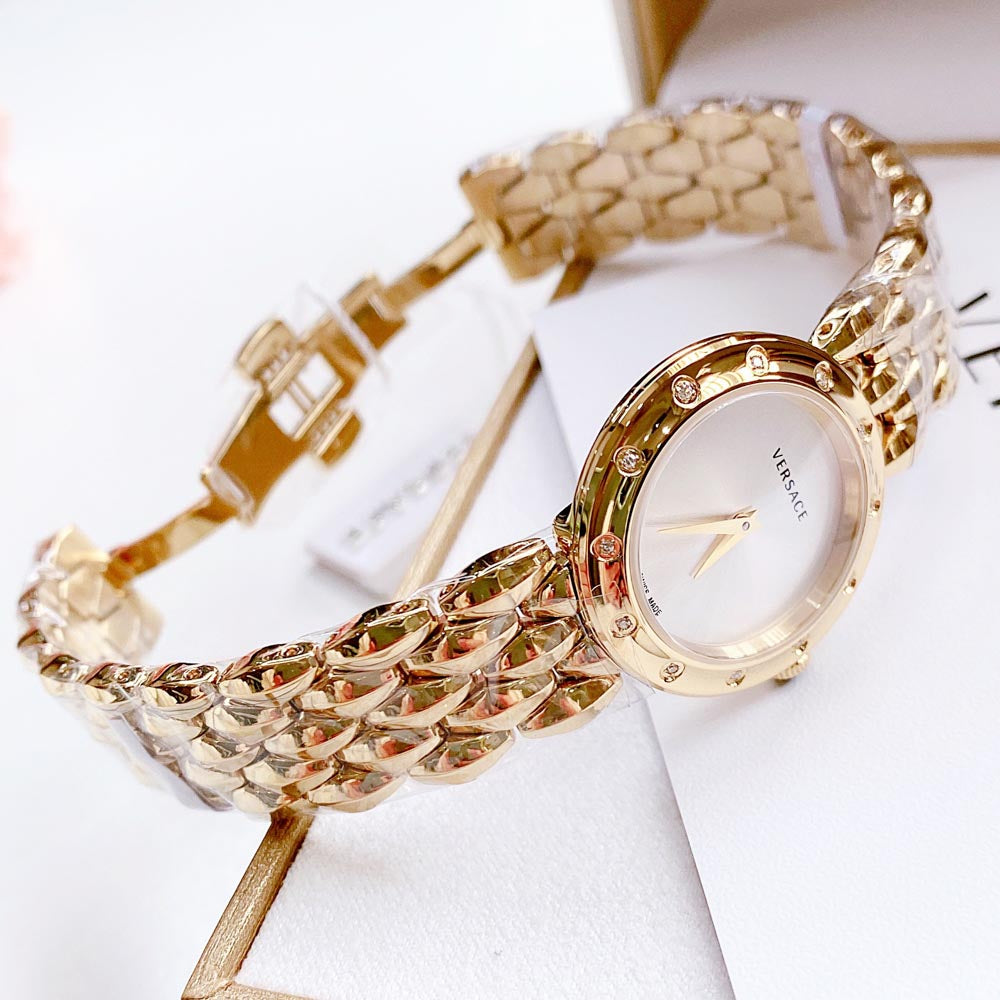 Versace V-Flare Quartz Silver Dial Gold Steel Strap Watch for Women - VEBN00818 Buy Now By Versace