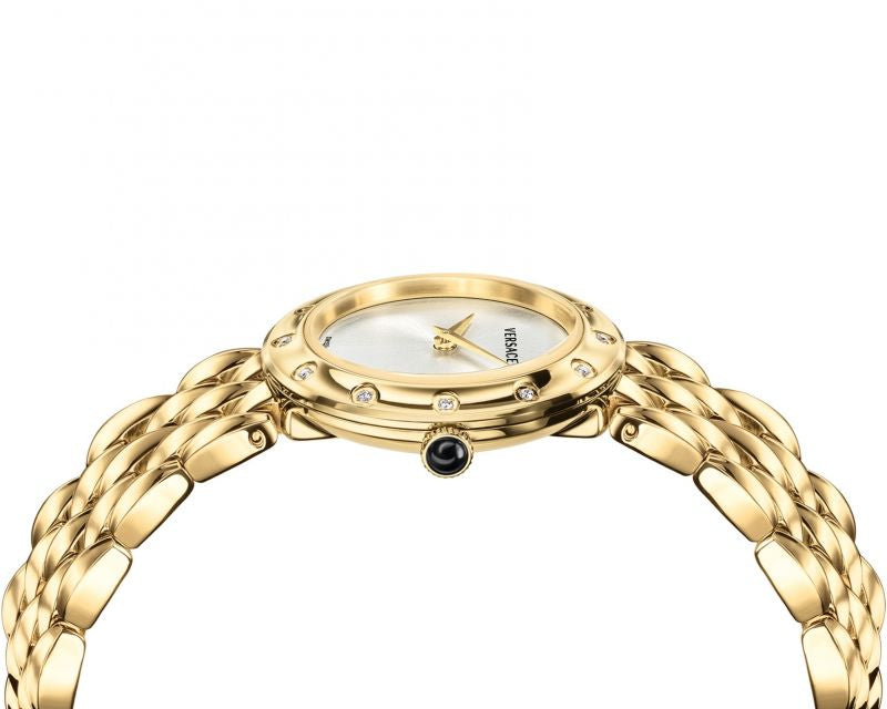 Versace V-Flare Quartz Silver Dial Gold Steel Strap Watch for Women - VEBN00818 Buy Now By Versace