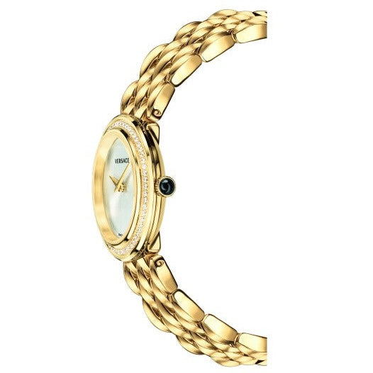 Versace V Flare Diamonds Silver Dial Gold Steel Strap Watch for Women - VEBN00918 Buy Now By Versace