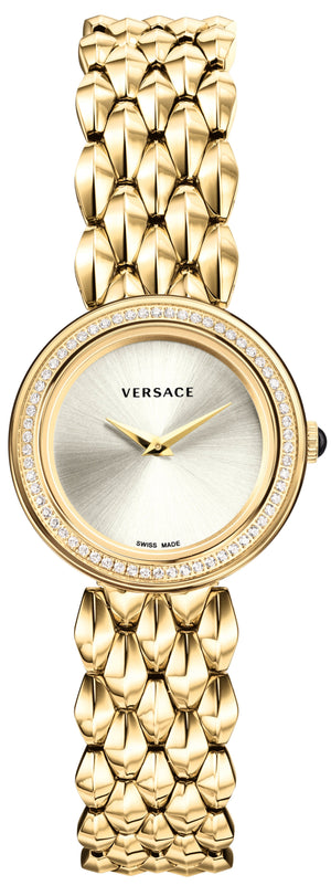 Versace V Flare Diamonds Silver Dial Gold Steel Strap Watch for Women - VEBN00918 Buy Now By Versace